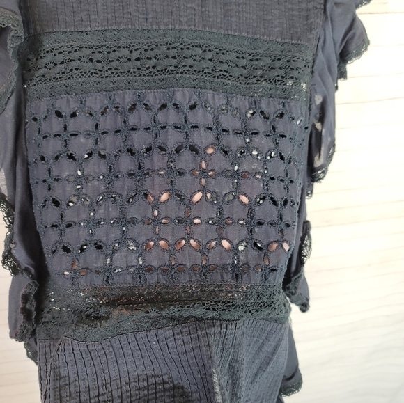 DENIM & SUPPLY NAVY BLIE SHORT SLEEVE TIERED RUFFLE TOP, SZ MEDIUM - Picture 7 of 7